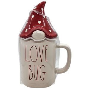 Rae Dunn LOVE BUG Coffee Mug w/ Gnome Topper New 2021